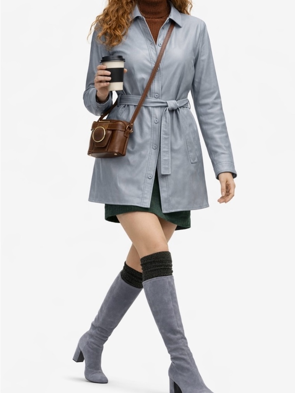 Stuart Weitzman Gray Leather boots and Trench Wilfred Jacket together.